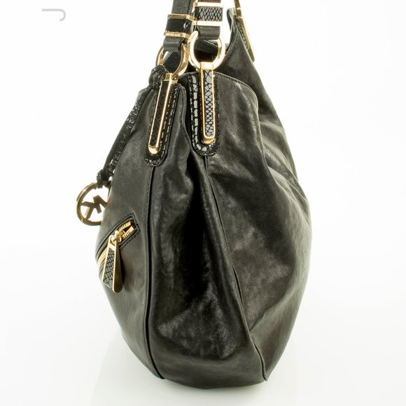 MICHAEL KORS LARGE BLACK SMOOTH LEATHER ZIPPER SATCHEL - Picture 5 of 12